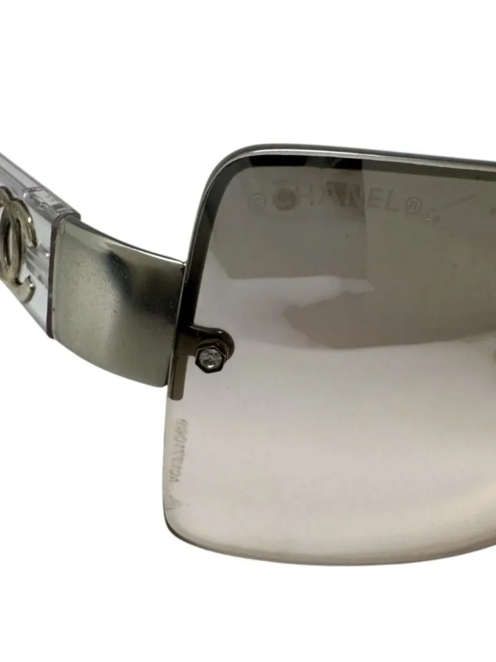 Chanel Sunglasses CC Logo Vintage Square Half Rimless Metal Acetate Clear Brown